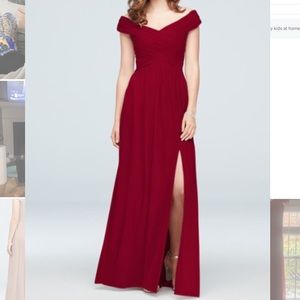Apple red off the shoulder bridesmaids dress